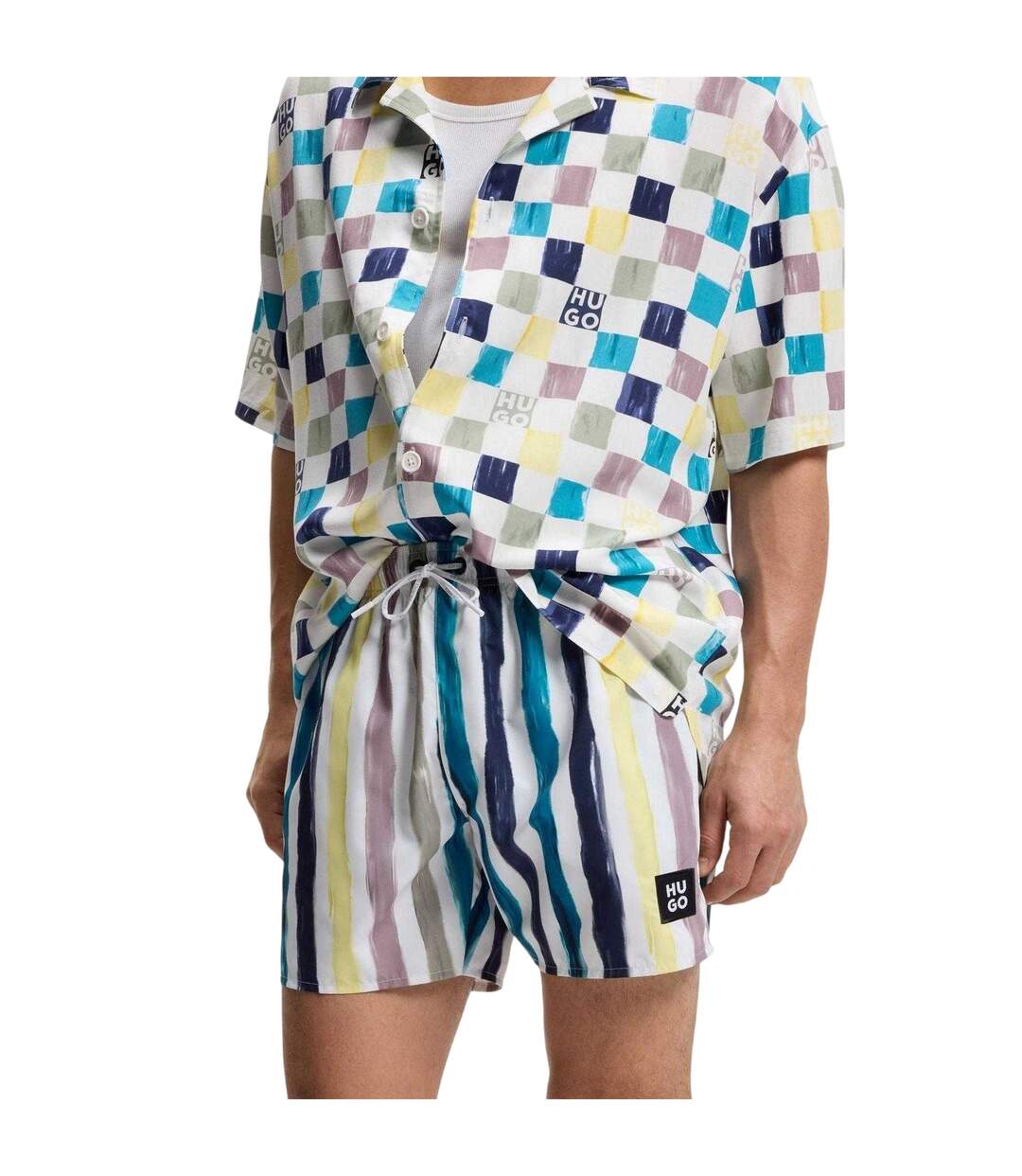 Short De Bain Motif/style Rayures Contrastées Homme Vert Clair Hugo-4