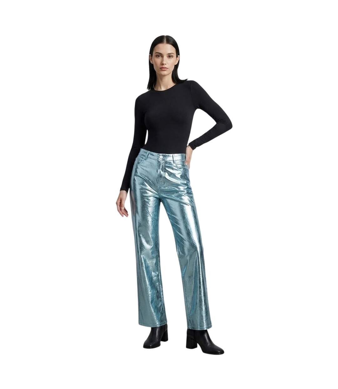 Womens/ladies Lupe Metallic Trousers Blue Metallic AmyLynn-3