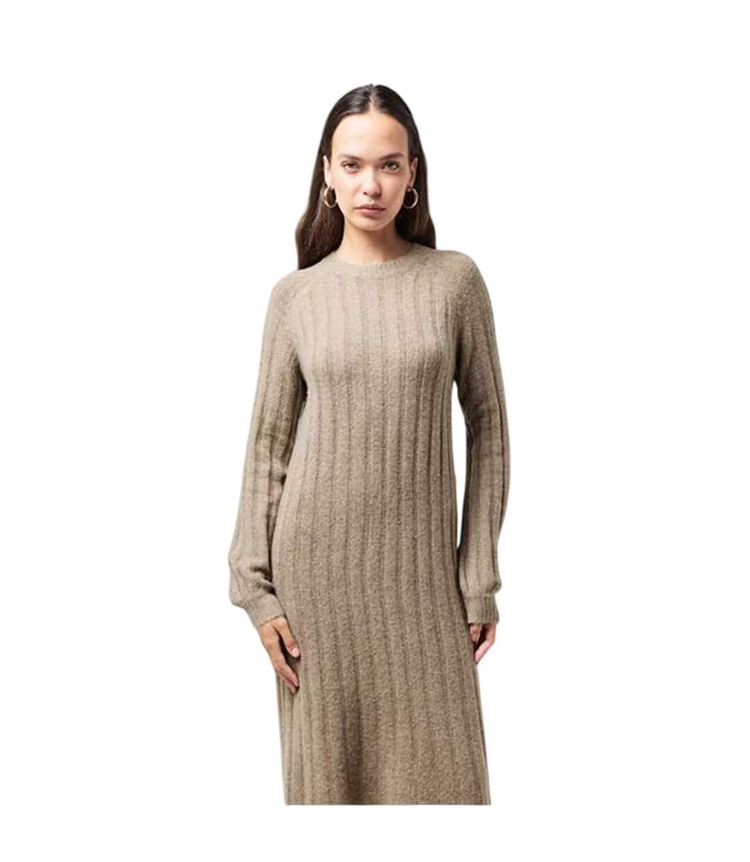 Robe Mi-longue Manches Longues Femme Gris Taupe Pieces-1