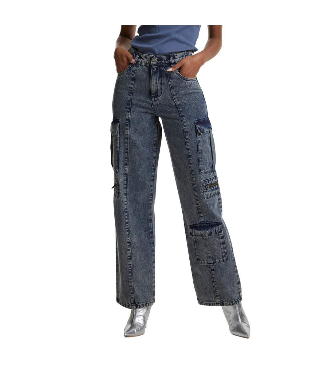 Pantalon Utility Femme Bleu Sombre Délavé Urban Classics-1