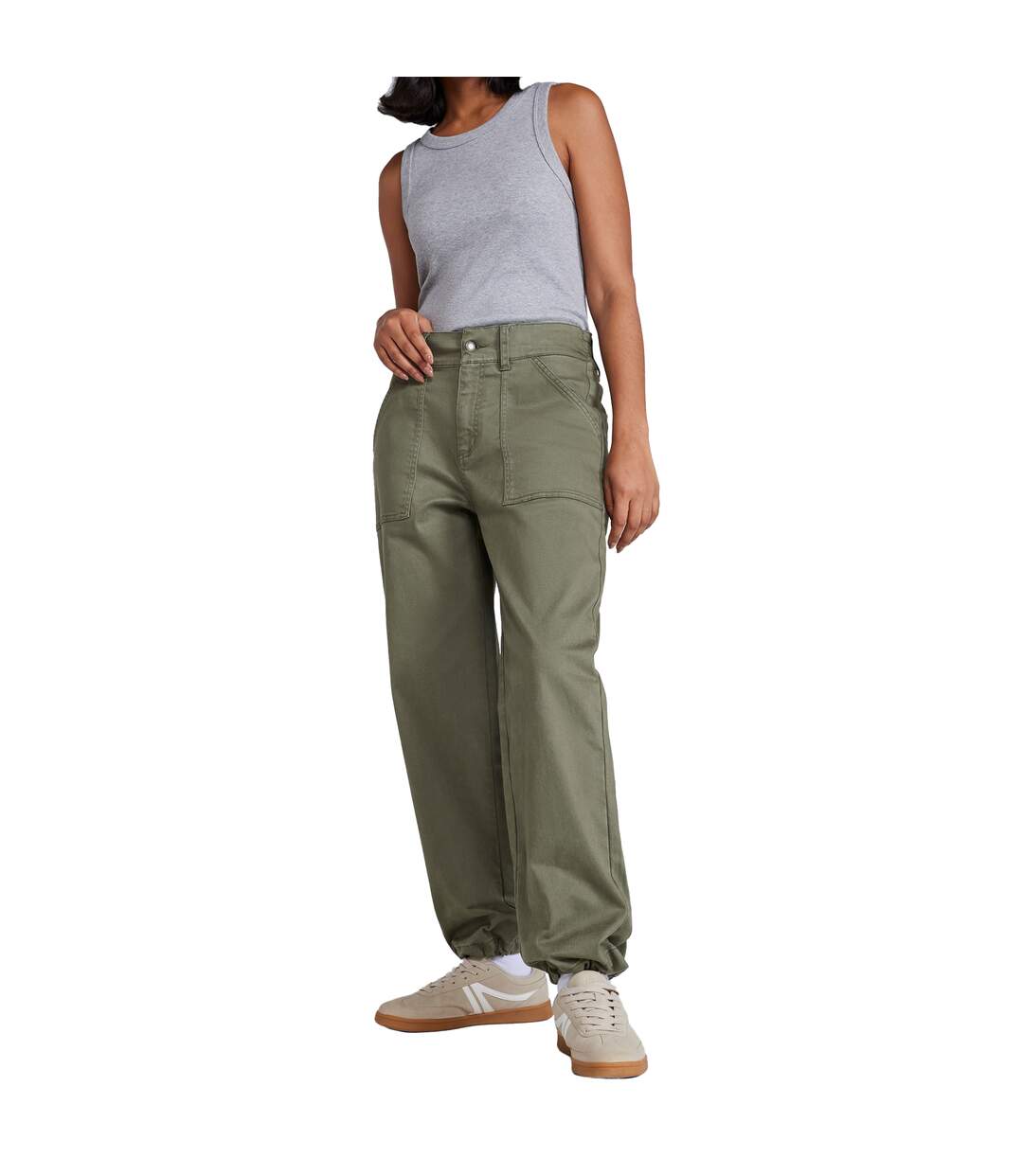 Womens/ladies stretch cargo trousers khaki green Animal-1