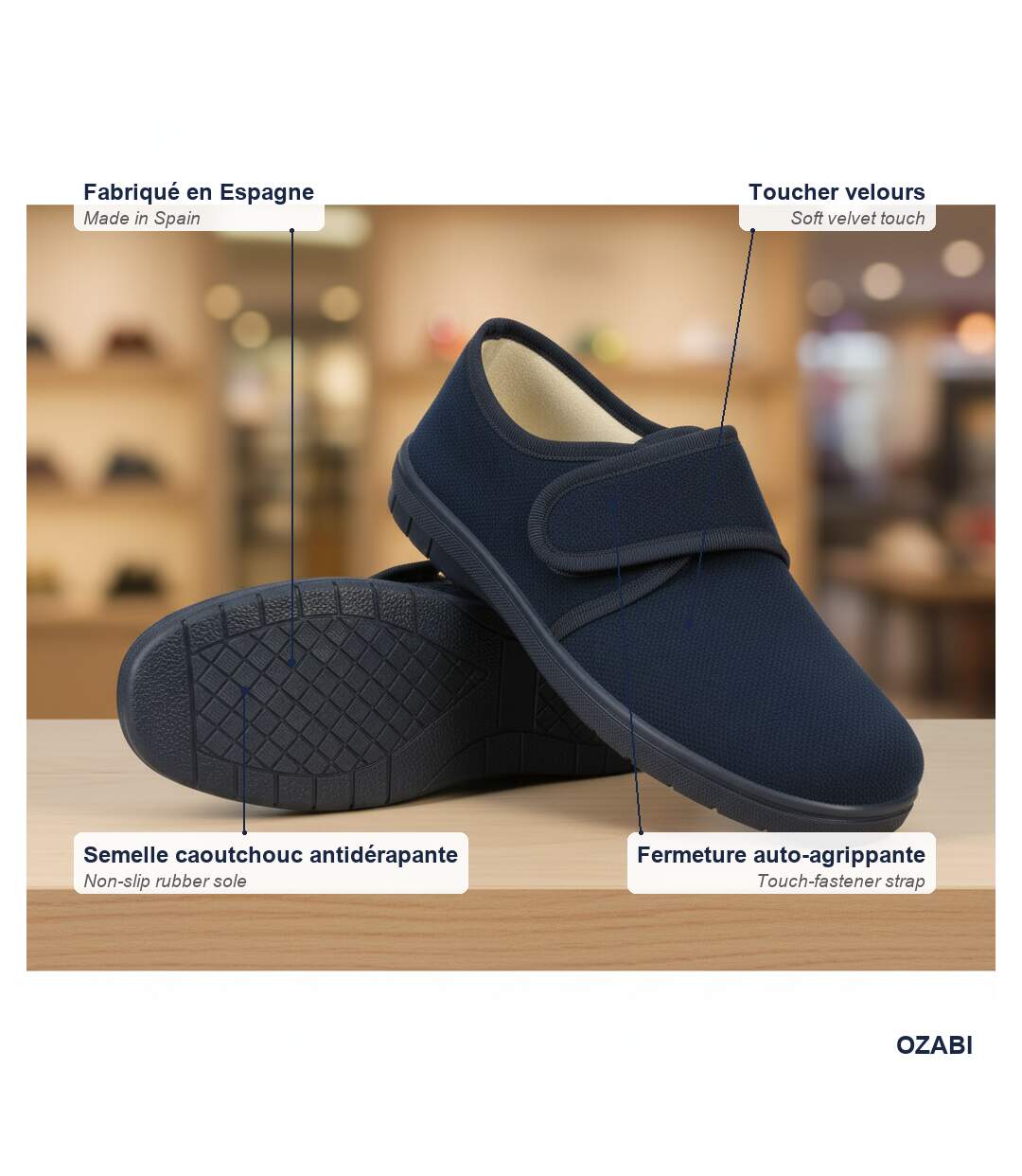 OZABI Charentaises Homme Fabriquées en Espagne, Fermeture Auto-Agrippante-4