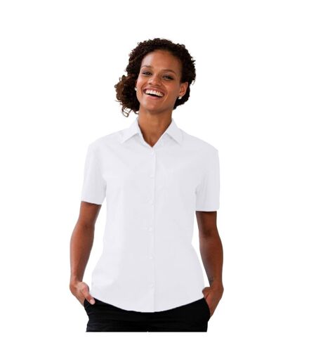 Russell Collection Ladies/Womens Short Sleeve Poly-Cotton Easy Care Poplin Shirt (White)