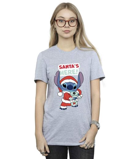 Disney Womens/Ladies Lilo & Stitch Santa's Here - T-shirt boyfriend en coton (Gris sportif) - UTBI30565