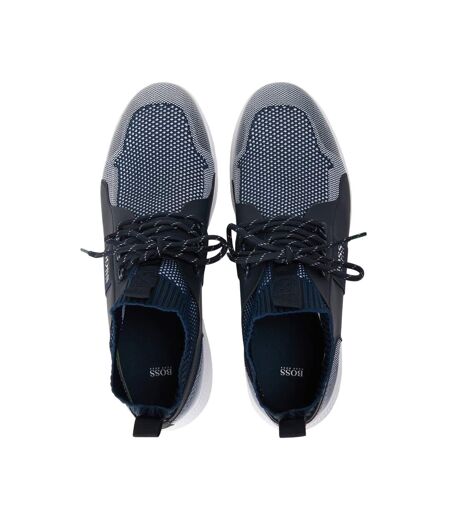 Mens Monk Knitted Sock Trainers Dark Blue Boss