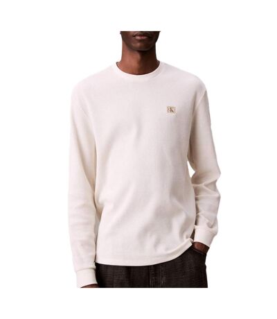 Sweat blanc homme calvin klein jeans waffle badge - l