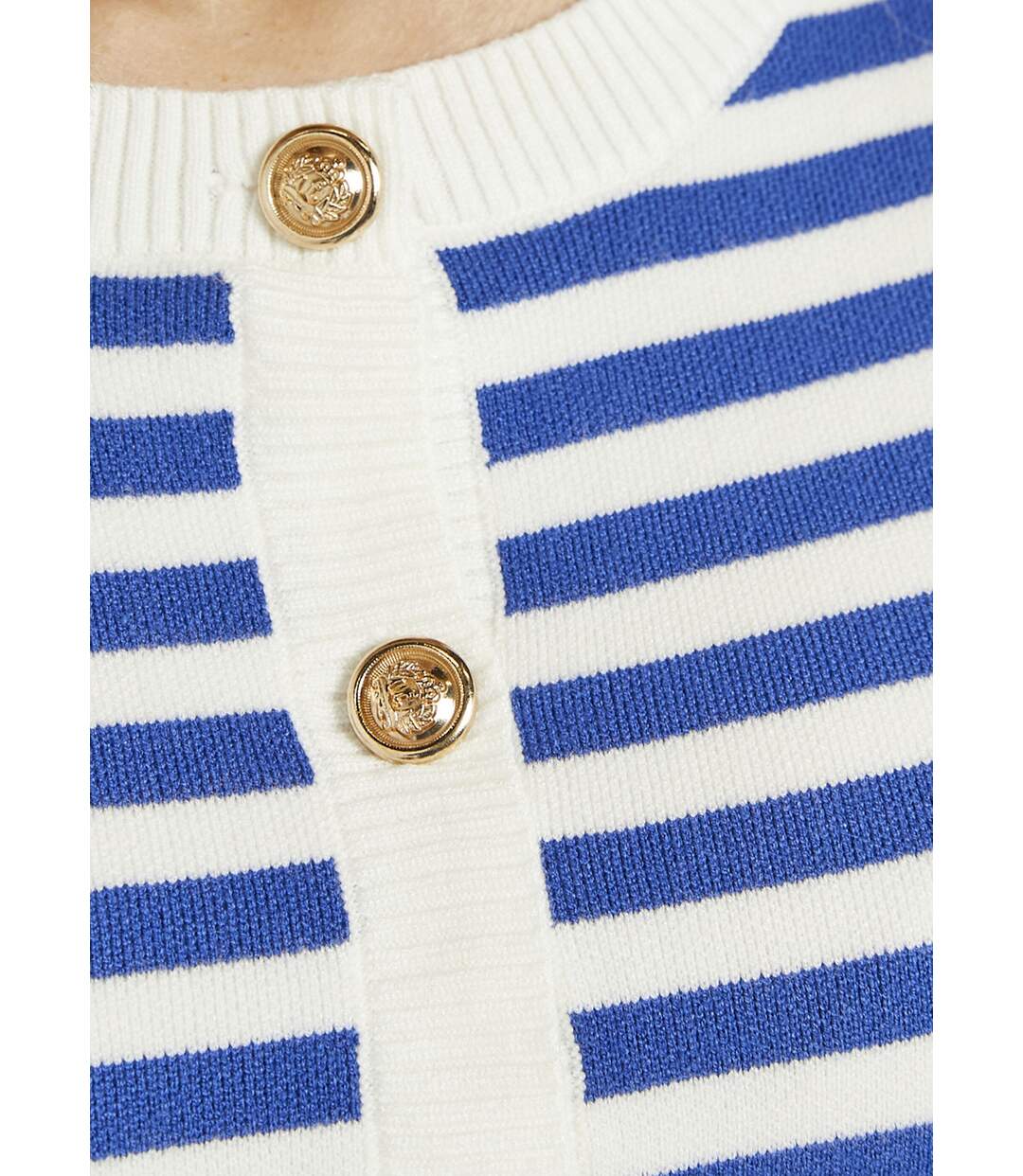 Gilet cardigan court col rond rayé boutonné-4