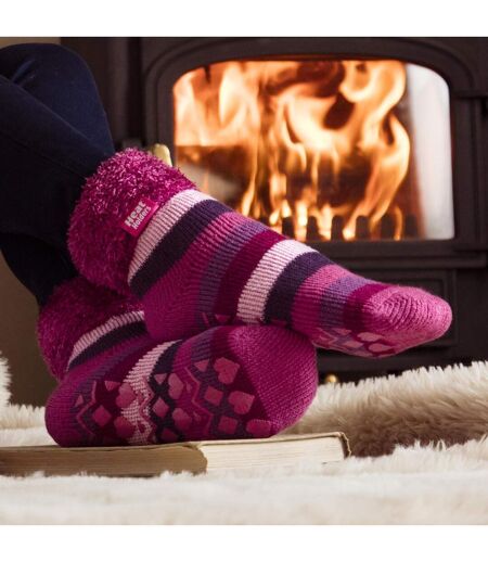 Ladies 3 Pair Multipack Fluffy Fleece Slipper Bed Socks with Non Slip Grips