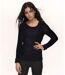 Pull Doux Femme Col Rond Noir - Manches Longues Torsadées-4