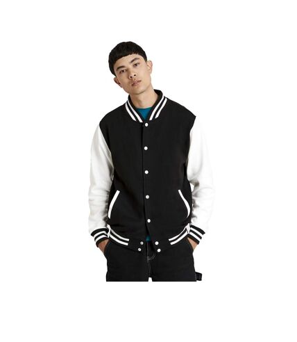 Unisex adult varsity jacket jet black/white Awdis