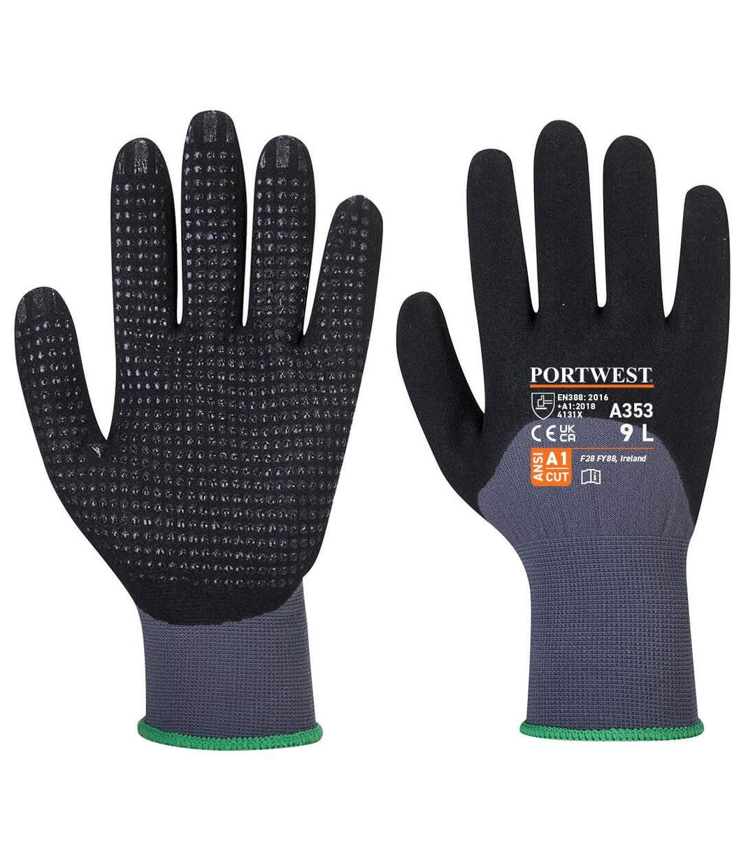 Unisex adult a353 dermiflex ultra plus grip gloves l grey/black Portwest-1