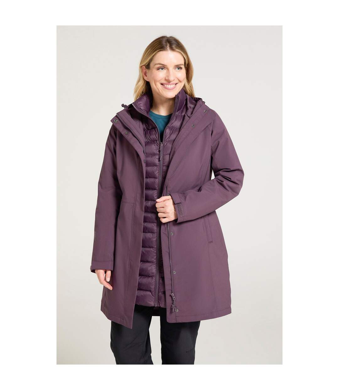 Womens/ladies alaskan long 3 in 1 jacket dark purple Mountain Warehouse