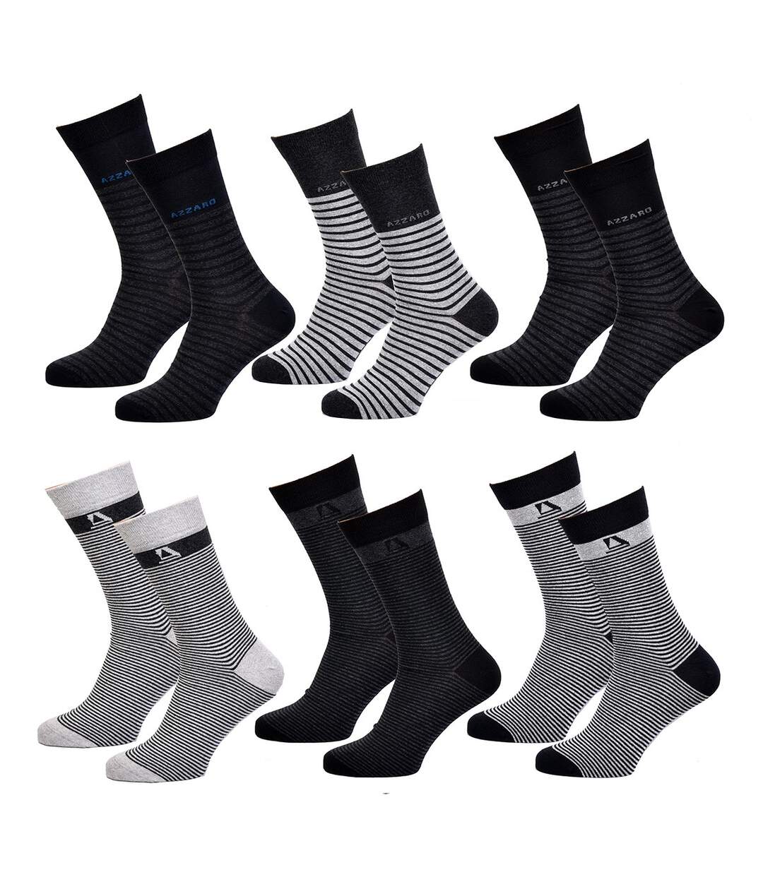 Chaussettes homme AZZARO Confort et qualité -Assortiment modèles photos selon arrivages- Pack de 6 paires AZZARO Rayures-1