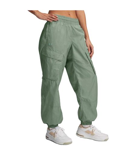 Womens/ladies Unstoppable Sheen Woven Cargo Trousers Green Under Armour
