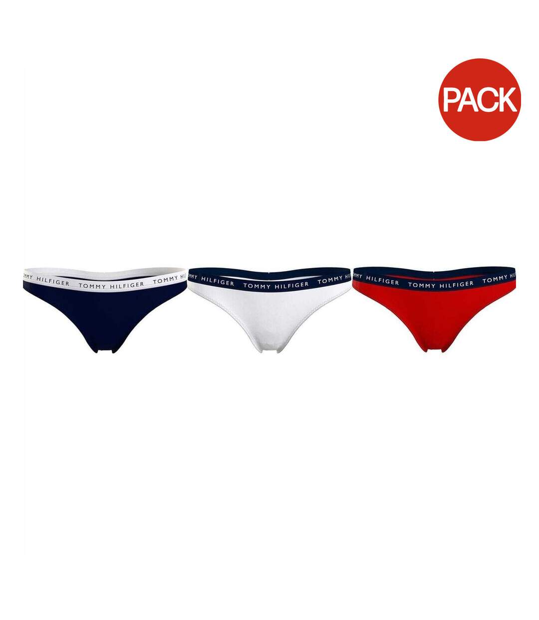 Lot De 3  Strings Motif/style Logo Femme Bleu Marine Blanc Rouge Tommy Hilfiger-2