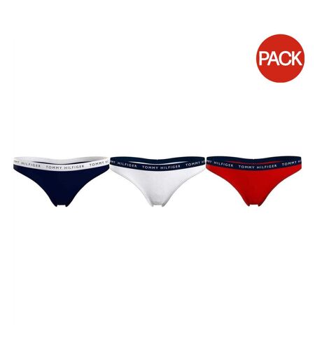 Lot De 3  Strings Motif/style Logo Femme Bleu Marine Blanc Rouge Tommy Hilfiger