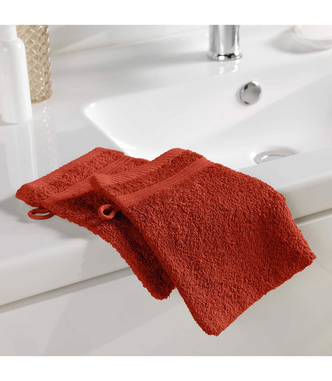 Lot de 2 Gants de Toilette Tendresse 15x21cm Rouge-4