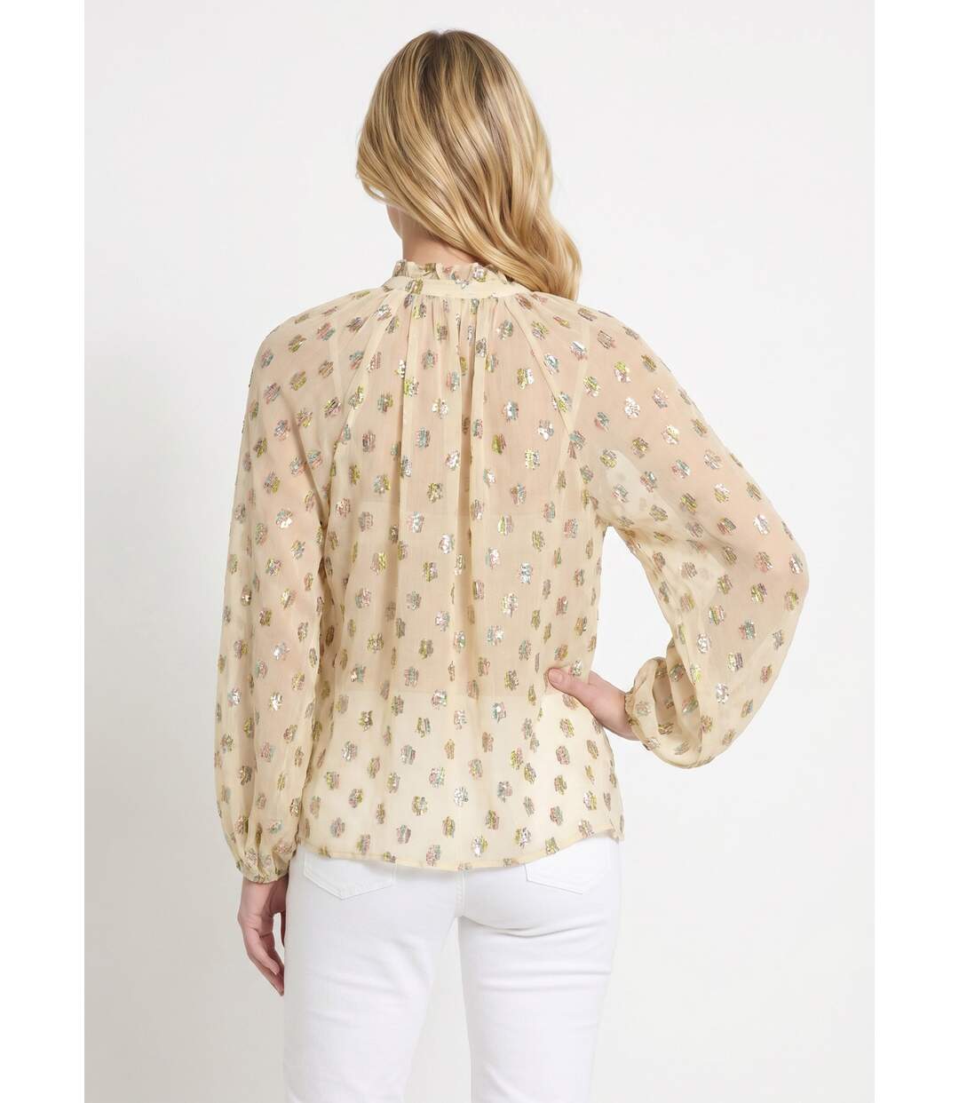 Blouse voile motifs métallisés encolure V-2