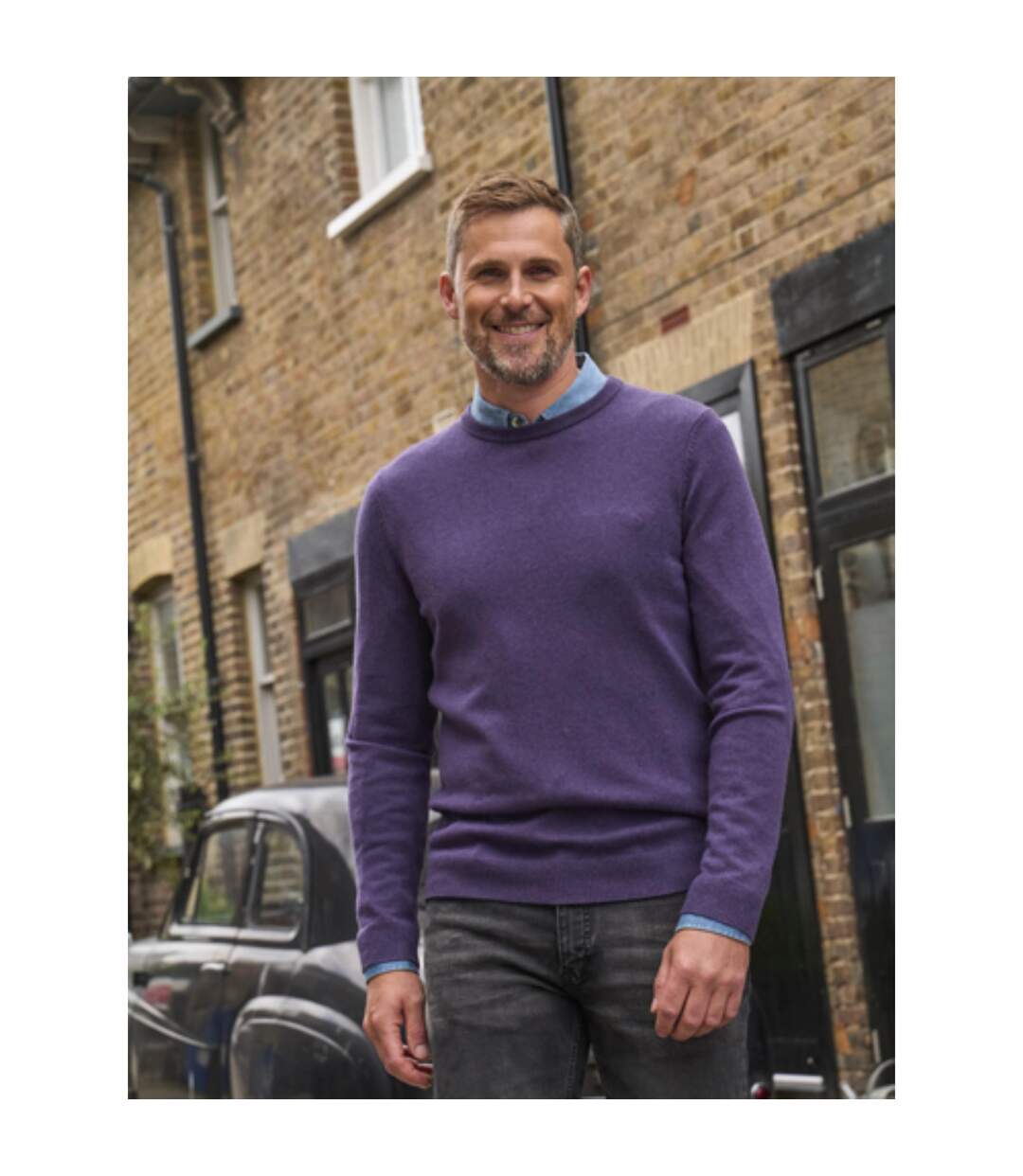 Mens Plain Cashmere Crew Neck Jumper Purple WoolOvers-1