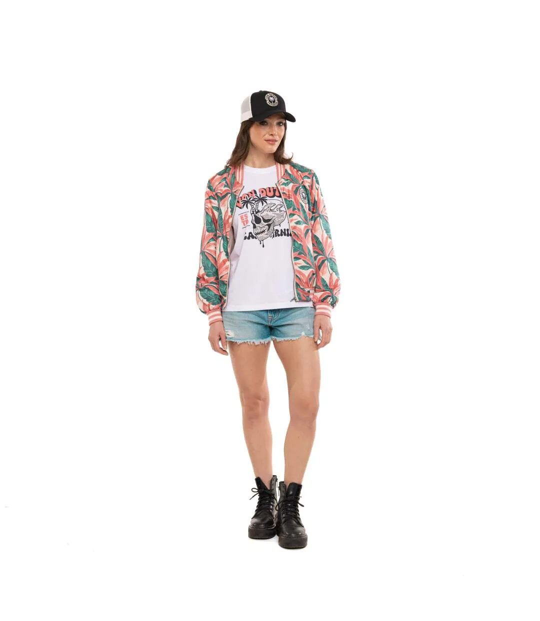 Veste femme satinée allover print avec patch et fil lurex Tropical Vondutch-3