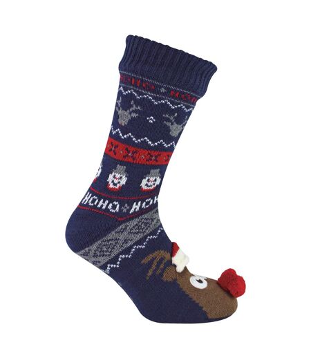 Mens Thermal Rudolph Design Christmas Fleece Lined Slipper Socks