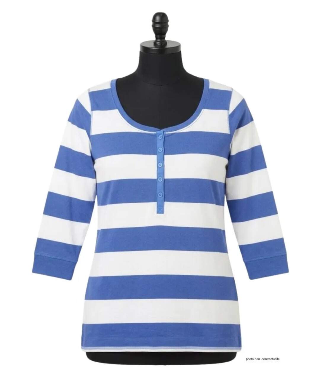 MAYFLOWER DOMINGO2 - Tee-shirt manches 3/4 en coton à rayures blanches et bleues-3