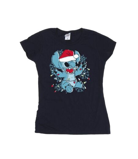 Disney Femmes/Les femmes Lilo And Stitch Christmas Lights - T-shirt en coton à motif d'esquisse (Bleu marine) - UTBI25669