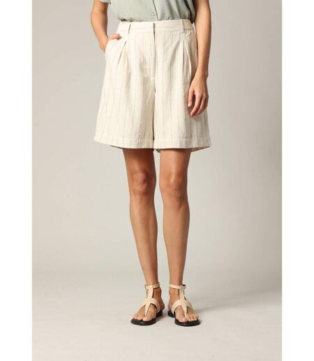 Short femme en coton et lin à rayures avec fermeture à glissière GITA