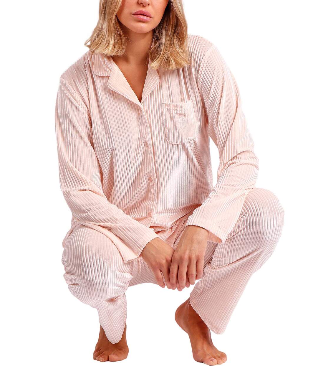 Pyjama velours tenue pantalon chemise Elegant Stripes Admas-3