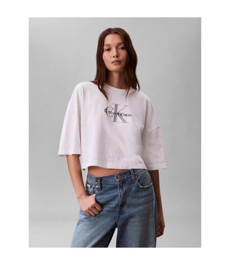 Womens/ladies Oversized Crop T-shirt Bright White Calvin Klein