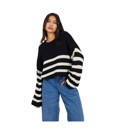 Womens/ladies Striped Cropped Jumper Black Brave Soul