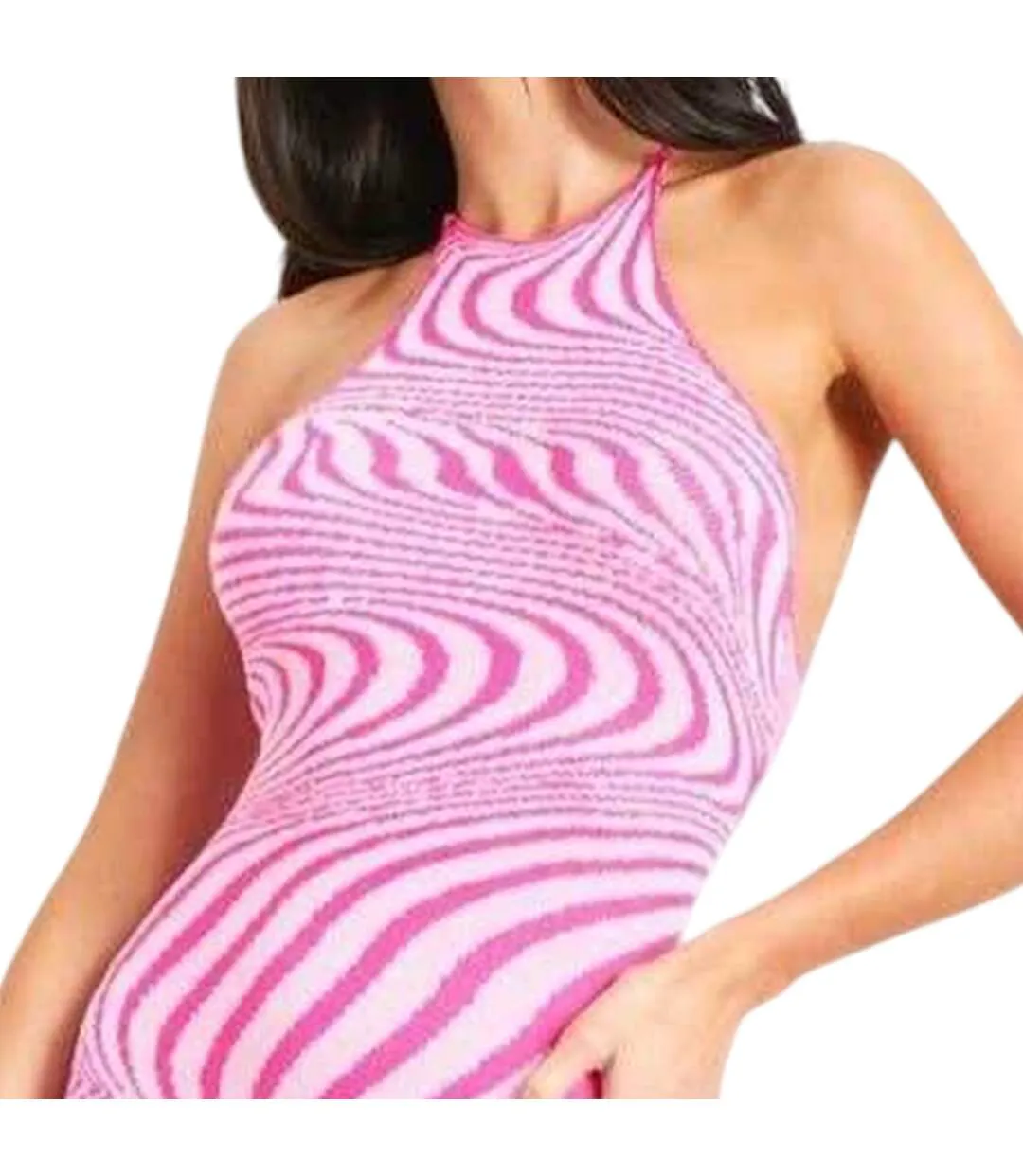 Womens/ladies Swirl Print Knitted Tie Neck Unitard Pink Missy Empire-3