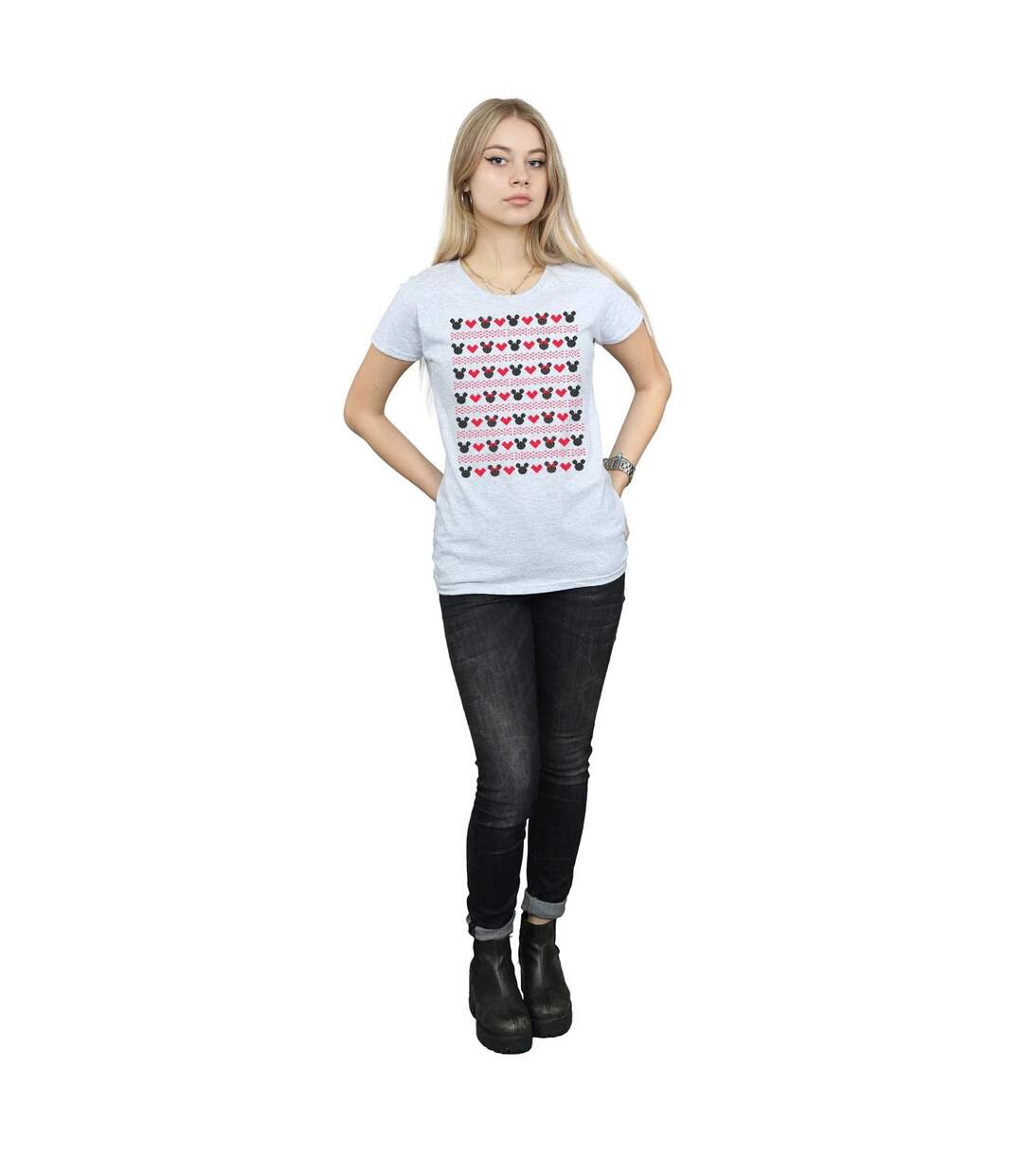 Disney Femme/Les femmes Mickey et Minnie Coeurs de Noël - T-shirt en coton (Gris sportif) - UTBI31626-4