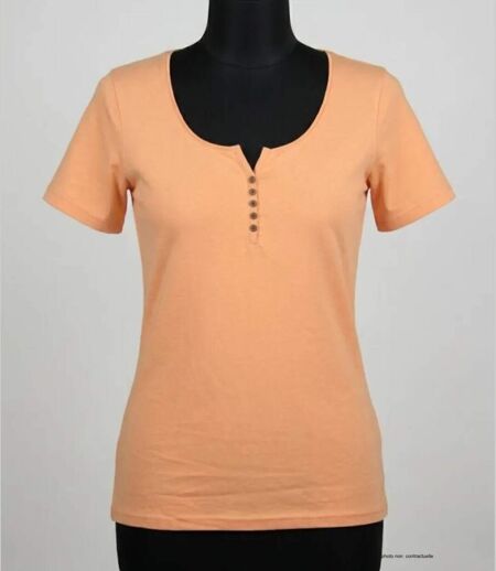 Tee-shirt MAYFLOWER DETROIT1 en coton bio : douceur et style col boutonné orange