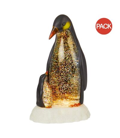 Pack of 2  Lit penguin christmas water spinner  26cm black/gold Premier