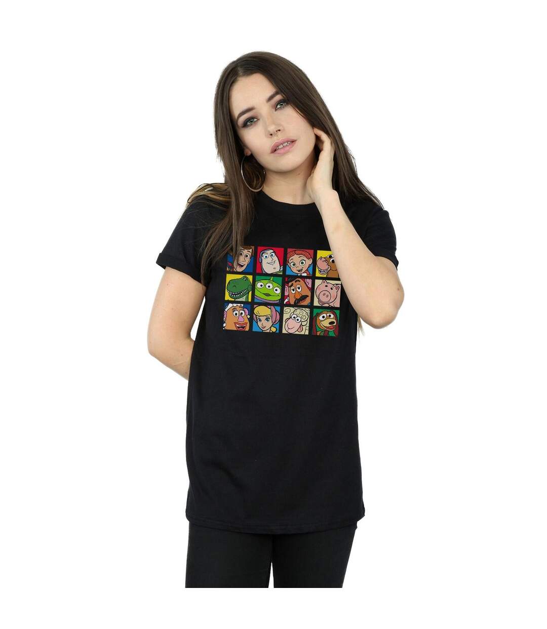 Disney Womens/Ladies Toy Story Character Squares Cotton Boyfriend T-Shirt (Noir) - UTBI46931-2