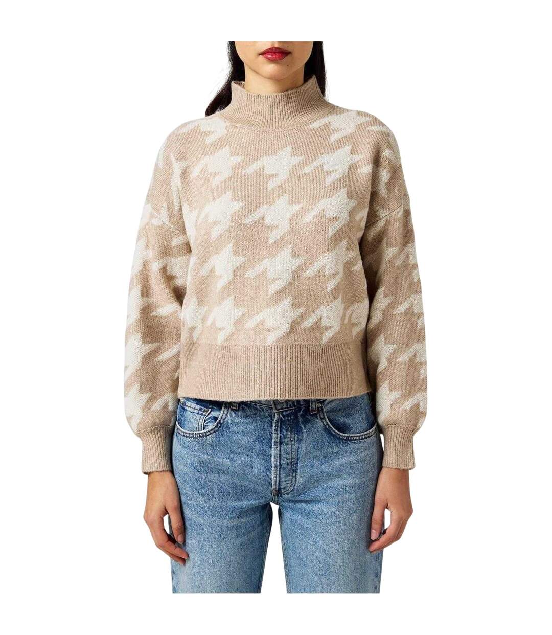 Pull Motif/style Pied-de-poule Femme Marron Clair Vero Moda-1
