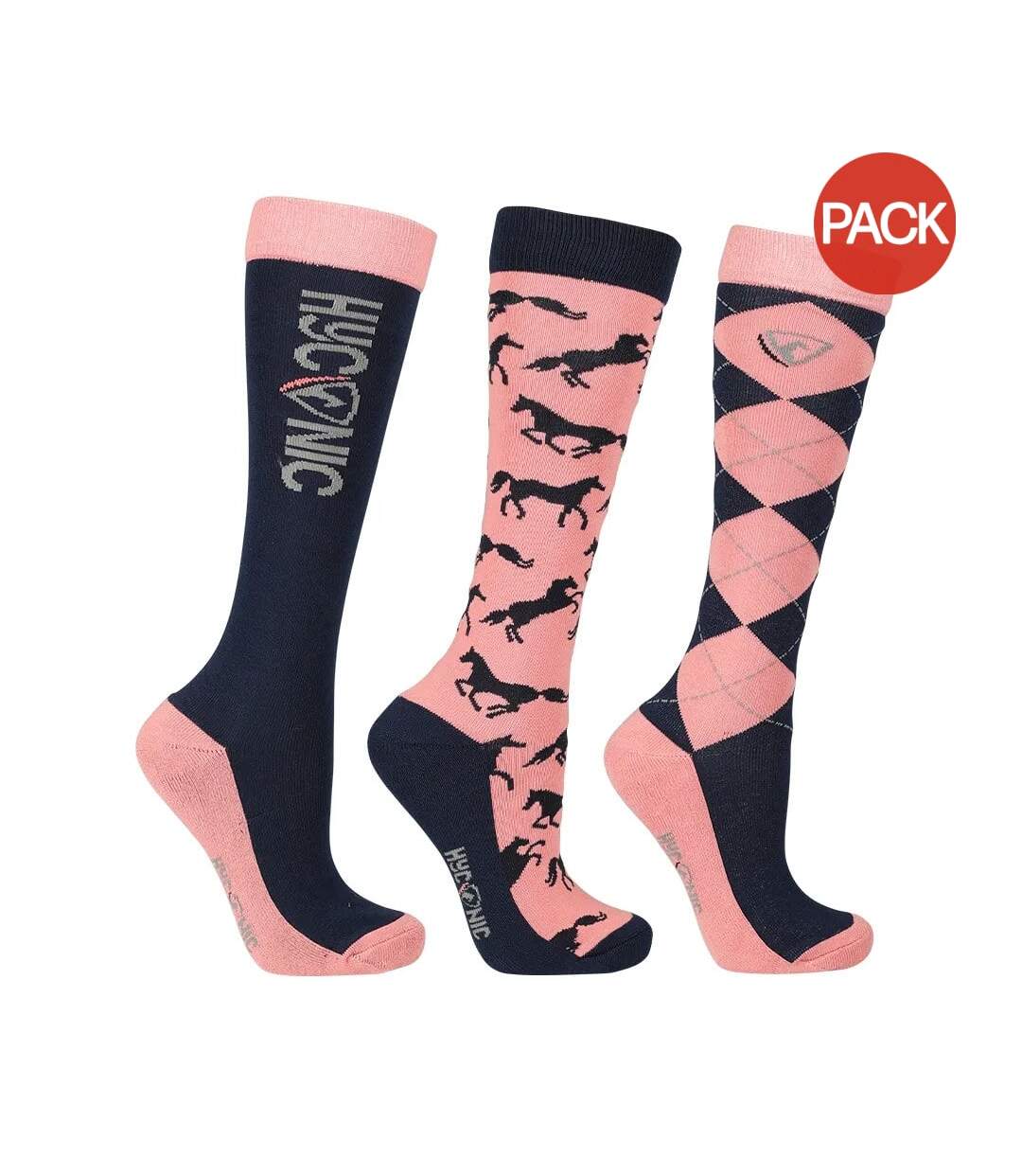 Pack Of 3  Unisex Adult Patterned Socks  Navy Rose HYCONIC-1
