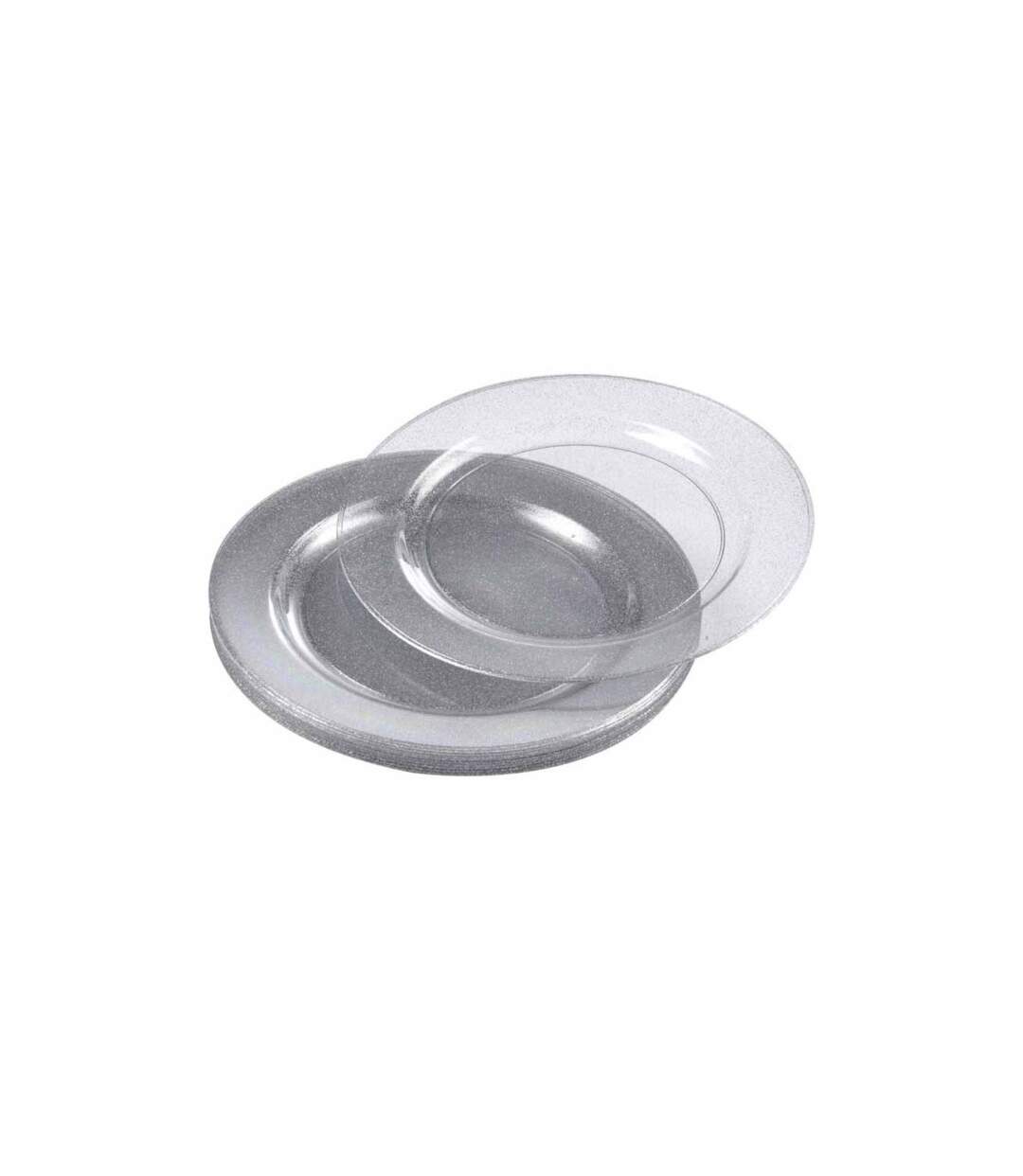 Lot de 6 Assiettes en Plastique Réutilisable Paillettes 18cm Argent