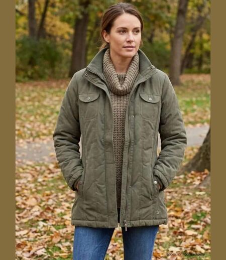 Veste Longue Femme Microfibre Kaki – Doublure Nylon Confort