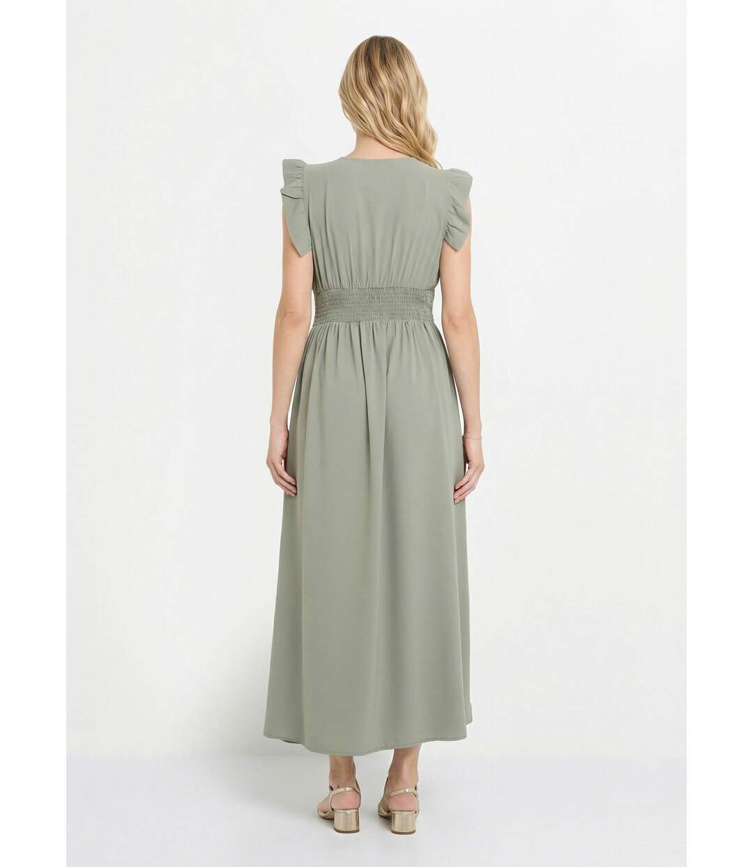 Robe longue sans manches taille plissée-2