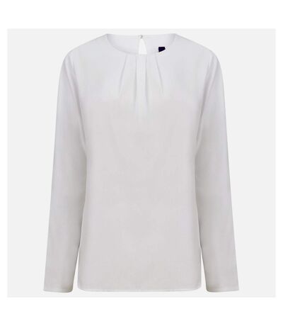 Henbury Womens/Ladies Pleat Front Long Sleeve Blouse (White)