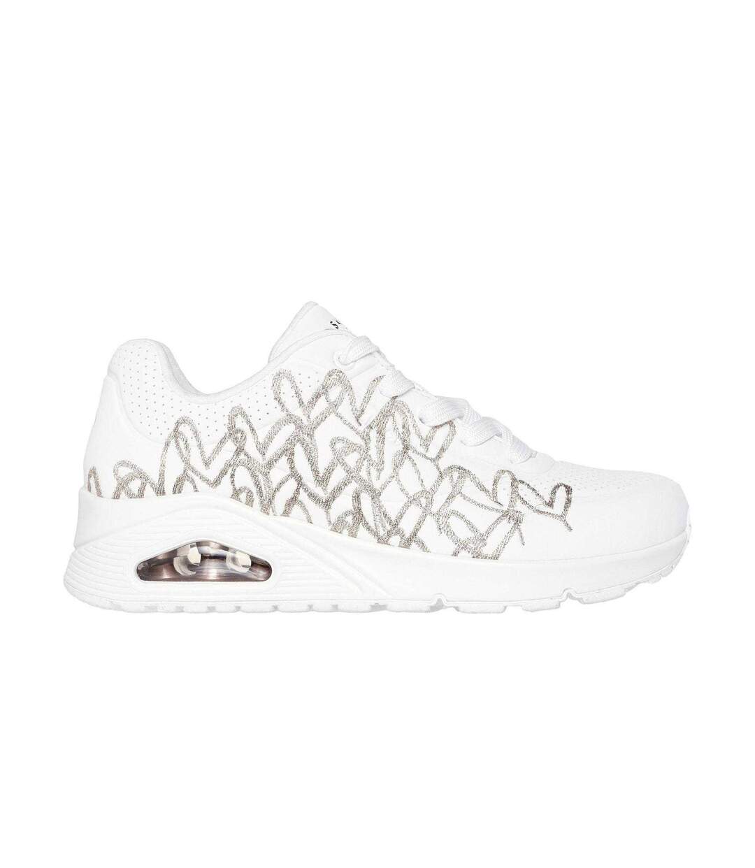 Womens/ladies Goldcrown Glitter Heart Trainers White Gold Skechers-3