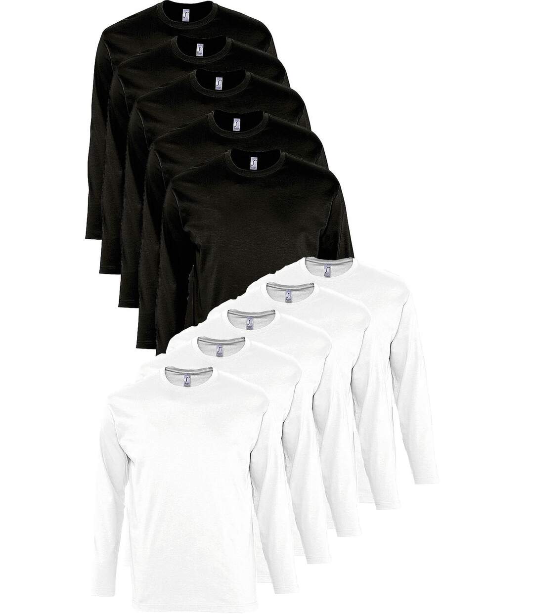 lot 10 T-shirts manches longues HOMME - blanc et noir