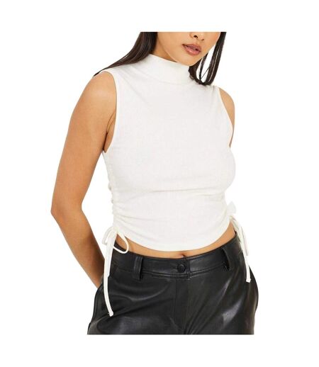 Womens/ladies Ribbed High Collar Top White Brave Soul