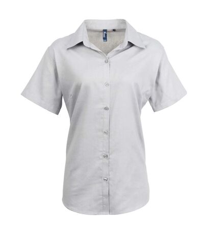 Premier Womens/Ladies Signature Oxford Short-Sleeved Shirt (Silver) - UTPC7264