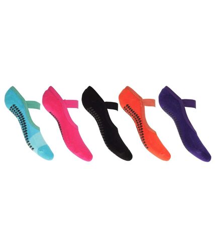 Studio Fit Womens/Ladies Anti Slip Ballet Dancer Performance Socks (Pack Of 5) (Purple/Orange/Black/Turquoise/Pink) - UTW535