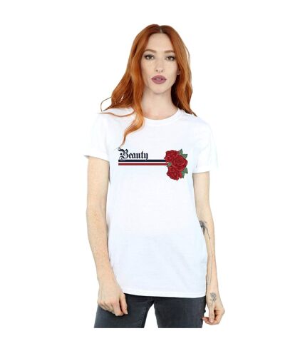 Disney Princess Womens/Ladies Beauty And The Beast Belle Stripes And Roses Cotton Boyfriend T-Shirt (White)
