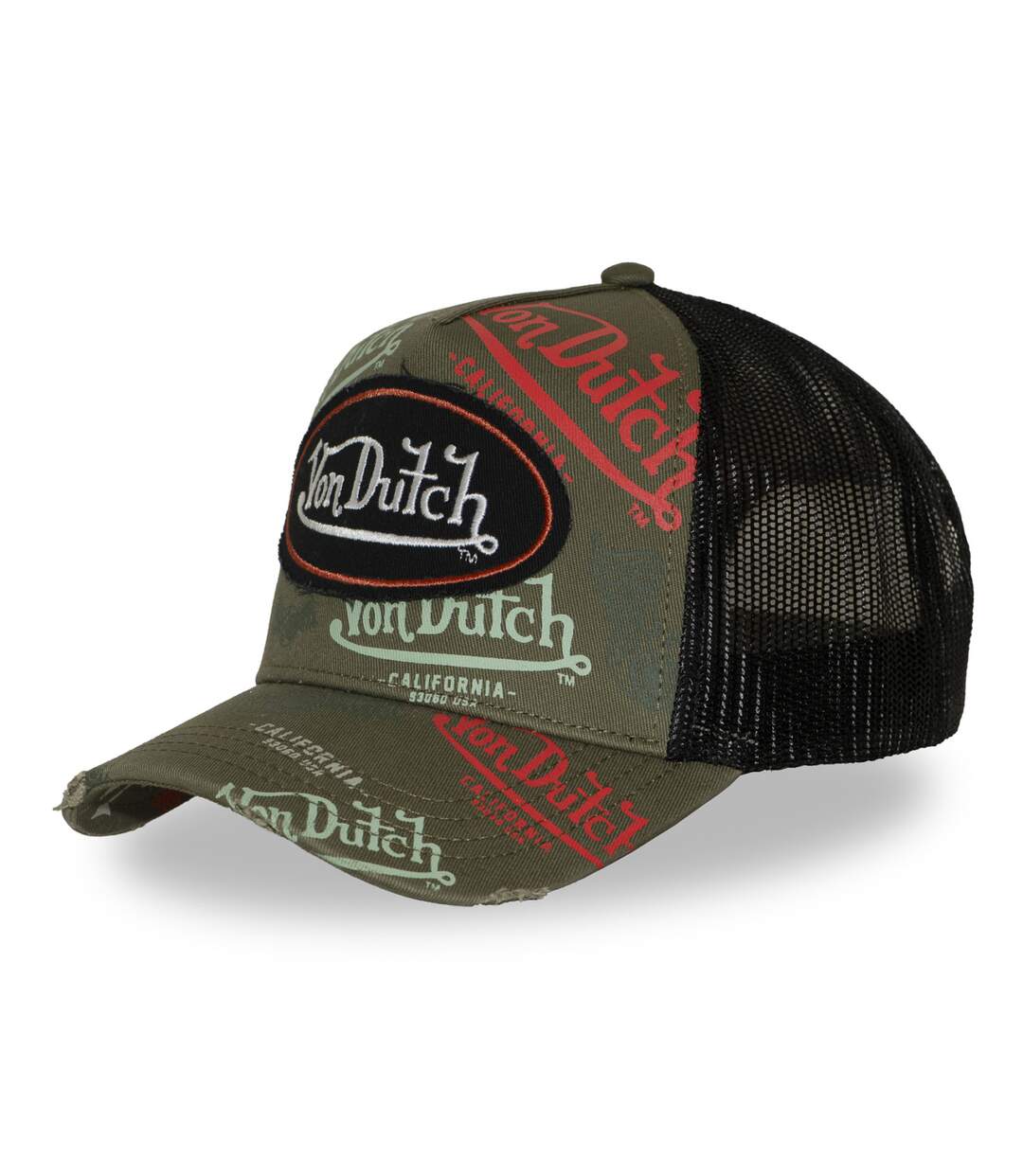 Casquette trucker effet usé avec patch et print Café Vondutch-1