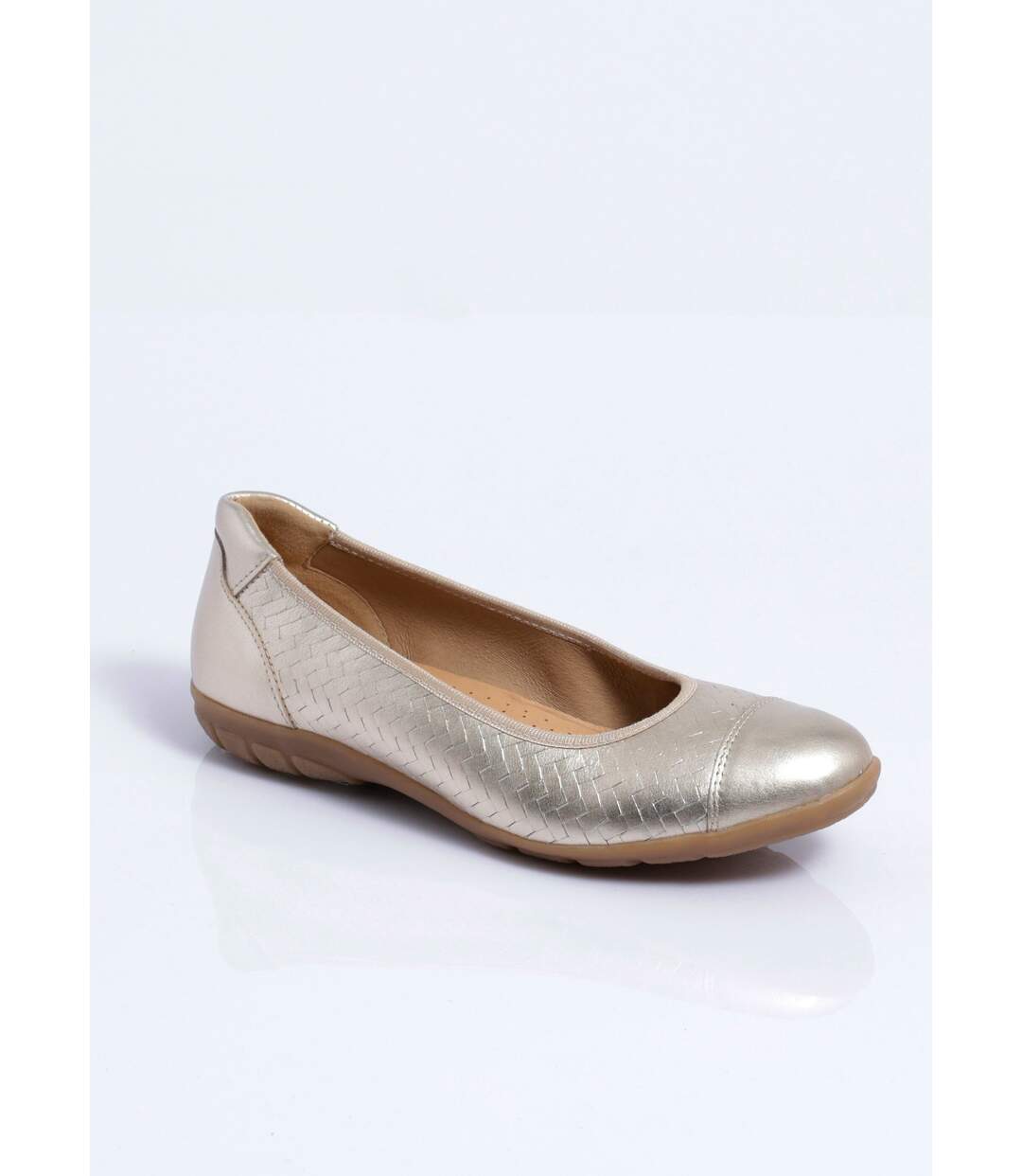 Ballerine cuir imprimé effet tressé largeur confort-1